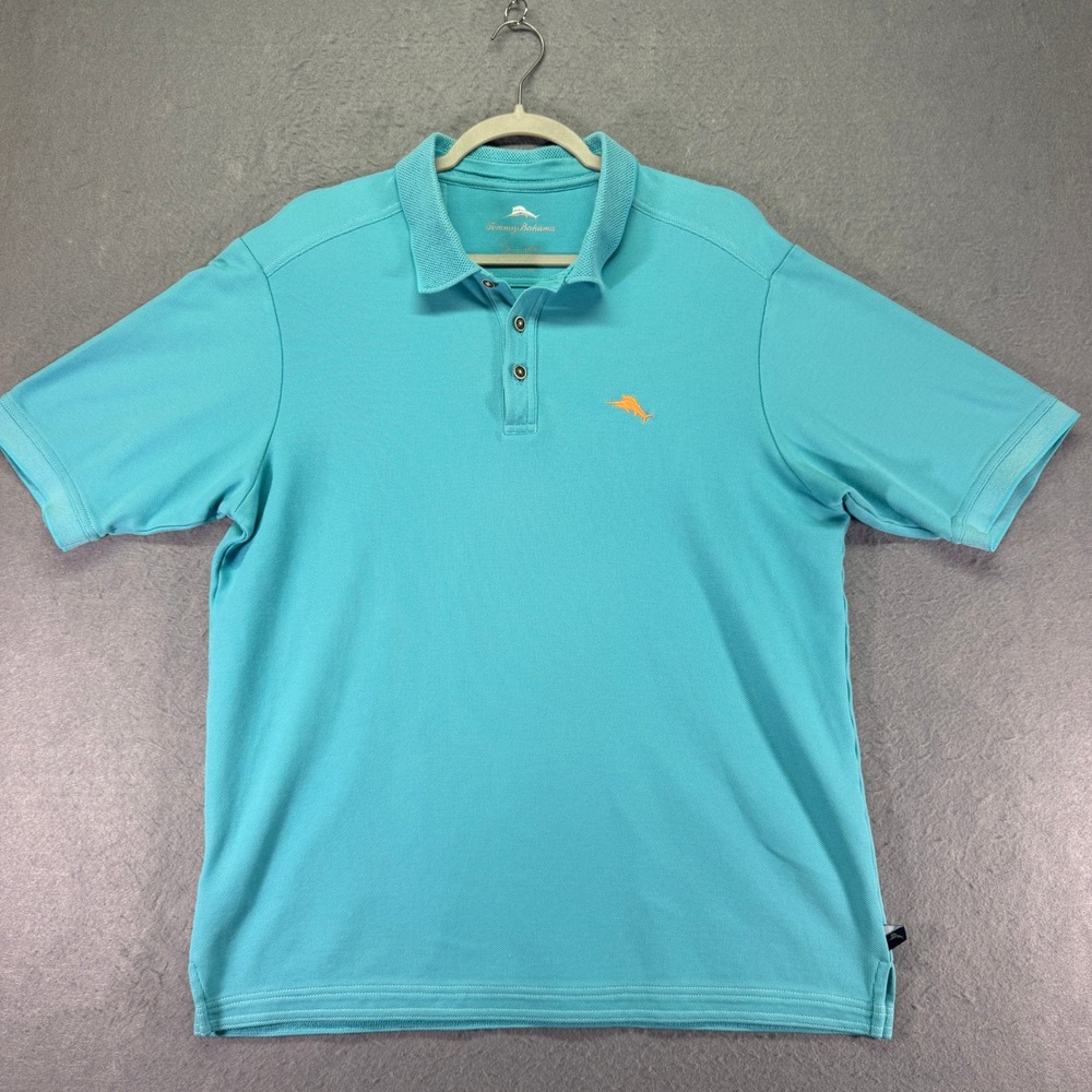 Tommy Bahama Mens Emfielder Polo Shirt Medium Turquoise Blue Supima Cotton Blend